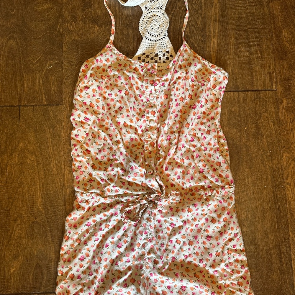 Mudd Floral Crochet-Back Romper
